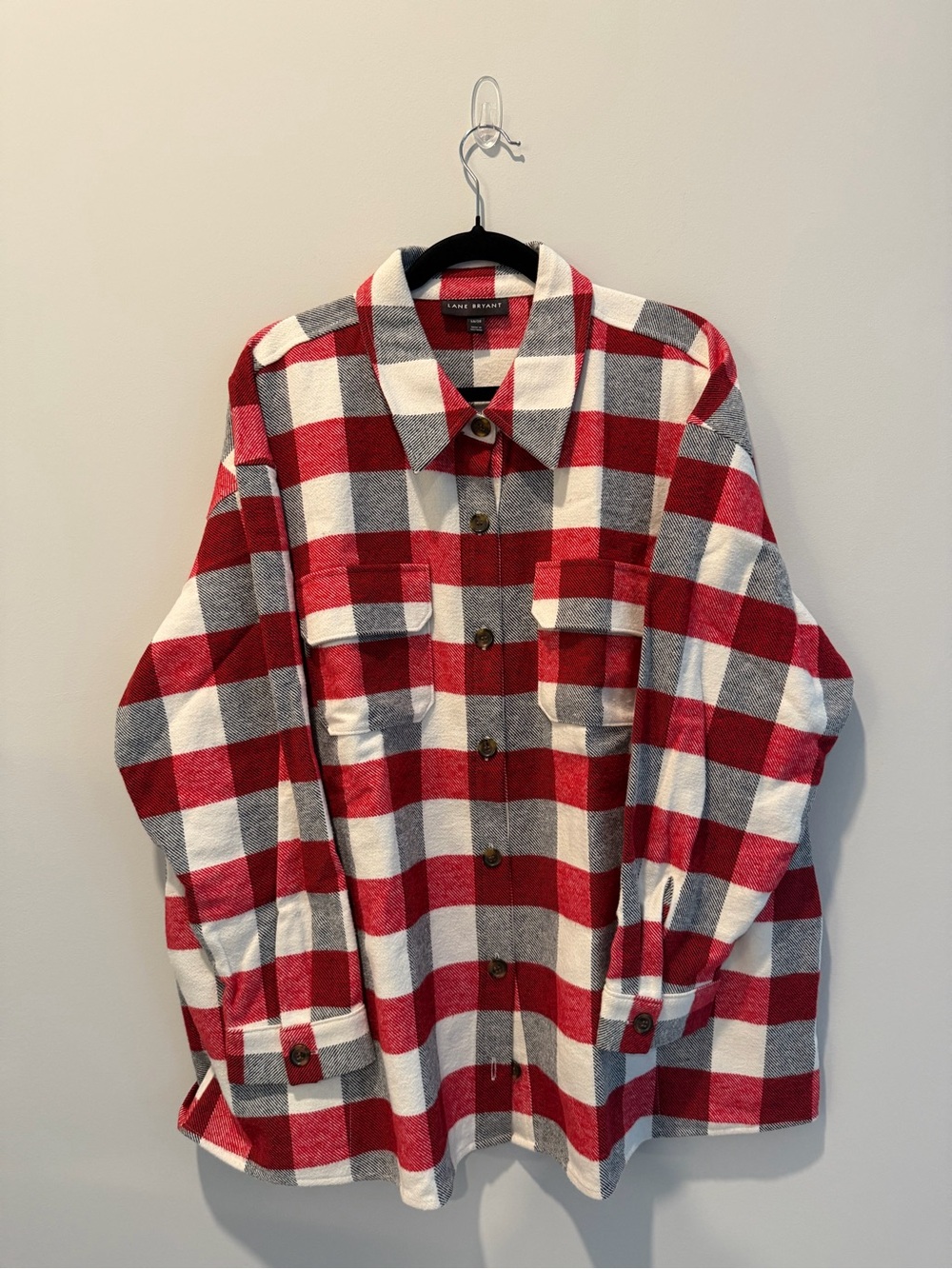 Lane Bryant Red, White & Gray Check Button-Up Shirt